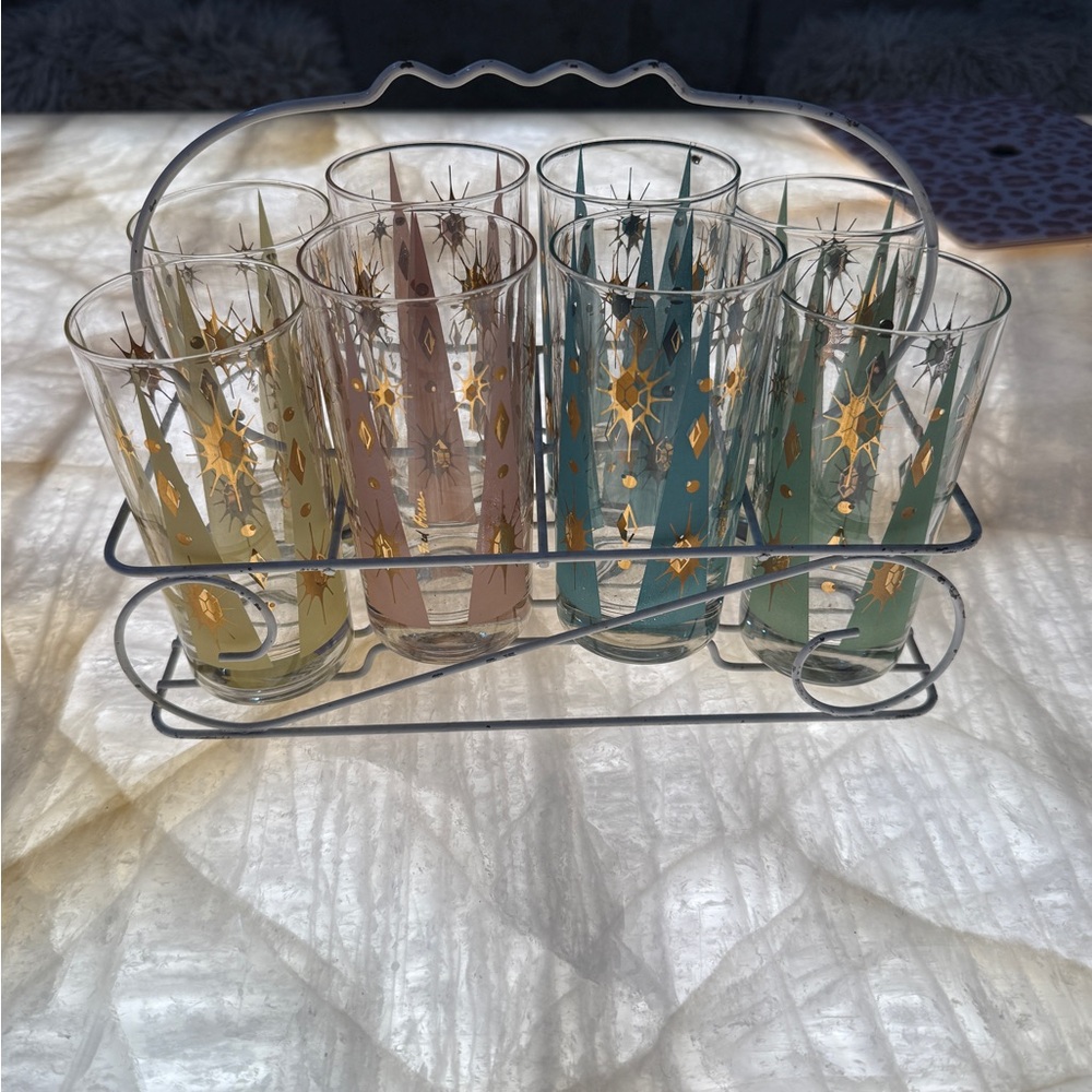 Fred Press Atomic Vintage Glass Tumbler Set with Gold Accents